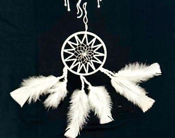 White Dreamcatcher. Wall hanging. Traditional Dreamcatcher. Handmade dreamcatcher. White beads & feathers. Native American bead work, Gift