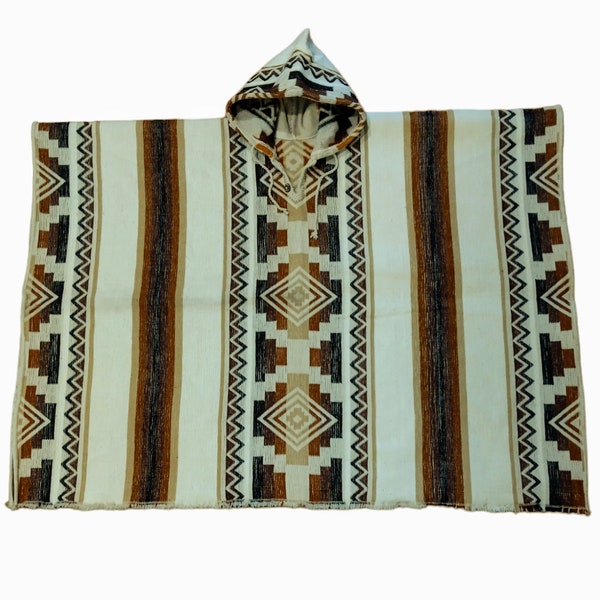 Poncho occidental, poncho 100 % laine d'alpaga, poncho de cowboy épais et résistant, poncho au design tribal, exclusivement fabriqué à la main par des mains indigènes.