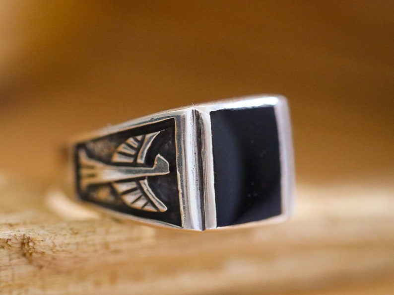 oxidized silver ring Black onyx ring Solid 925 sterling silver ring man ring onyx eagle ring boho silver ring black onyx silver ring