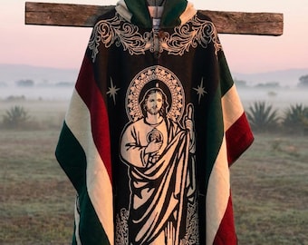 San Juditas Tadeo Poncho, Mexiko Flagge, Kapuzenponcho, Wollponcho, San Juditas, Mexikanisches Gaban, Bandera de Mexico, Heiliger Jude Thaddaeus