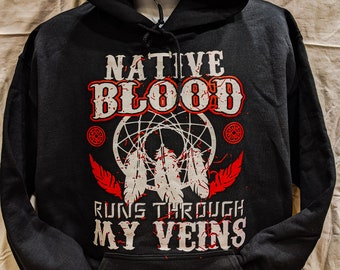 Native blood hoodie, Unisex black hoodie, Native Blood  pullover, native sweatshirt, Kangaroo pockets, 100% cotton hoodie, silk screen