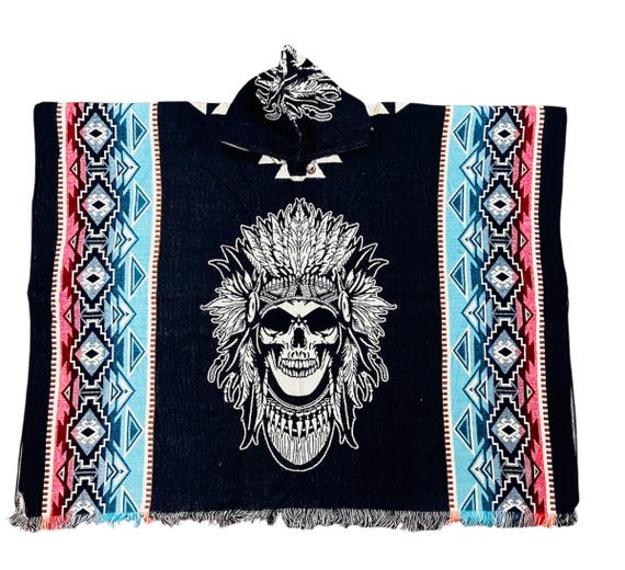Chief Head Poncho, Black Skull Poncho, One of a Kind  display picture 2