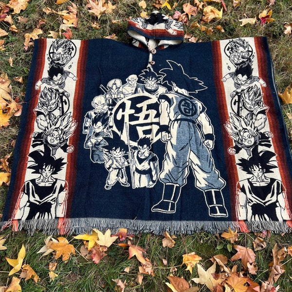 Dragon Ball Z poncho, anime poncho, Japanese anime, alpaca wool poncho, unisex hooded, very soft and warm, dragon ball z cape, Goku poncho