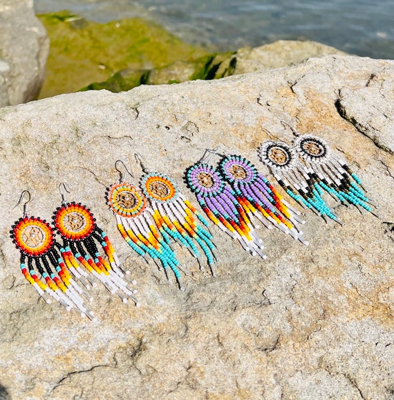 Sunflower Beaded Earrings, Handmade Earrings,fringe Earrings