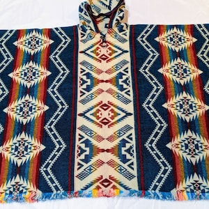 One of a kind handmade alpaca poncho, reversilble poncho, geometric design poncho, stylish cape, boho poncho, Hooded poncho, native gift