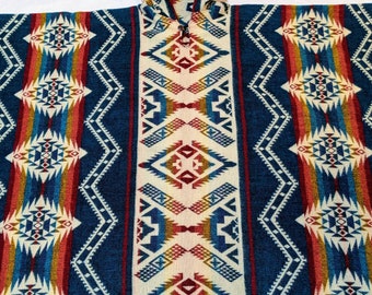 Unik handgjord alpackaponcho, vändbar poncho, geometrisk designponcho, snygg kappa, bohoponcho, huvponcho, inhemsk gåva