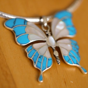 Big Butterfly silver pendant, Turquoise butterfly pendant, Turquoise and pearl butterfly pendant. Handmade silver butterfly, silver jewelry