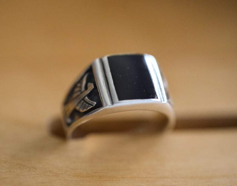 oxidized silver ring Black onyx ring Solid 925 sterling silver ring man ring onyx eagle ring boho silver ring black onyx silver ring