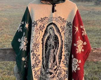 Virgen De Guadalupe, Virgencita Poncho, Mexiko Poncho, Gaban de Mexico, Kapuzen Alpaka Wollponcho, Jungfrau von Guadalupe, Handgefertigtes Geschenk