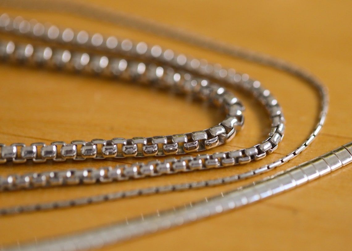 Handmade thin silver chain Solid durable oxidized silver Etsy
