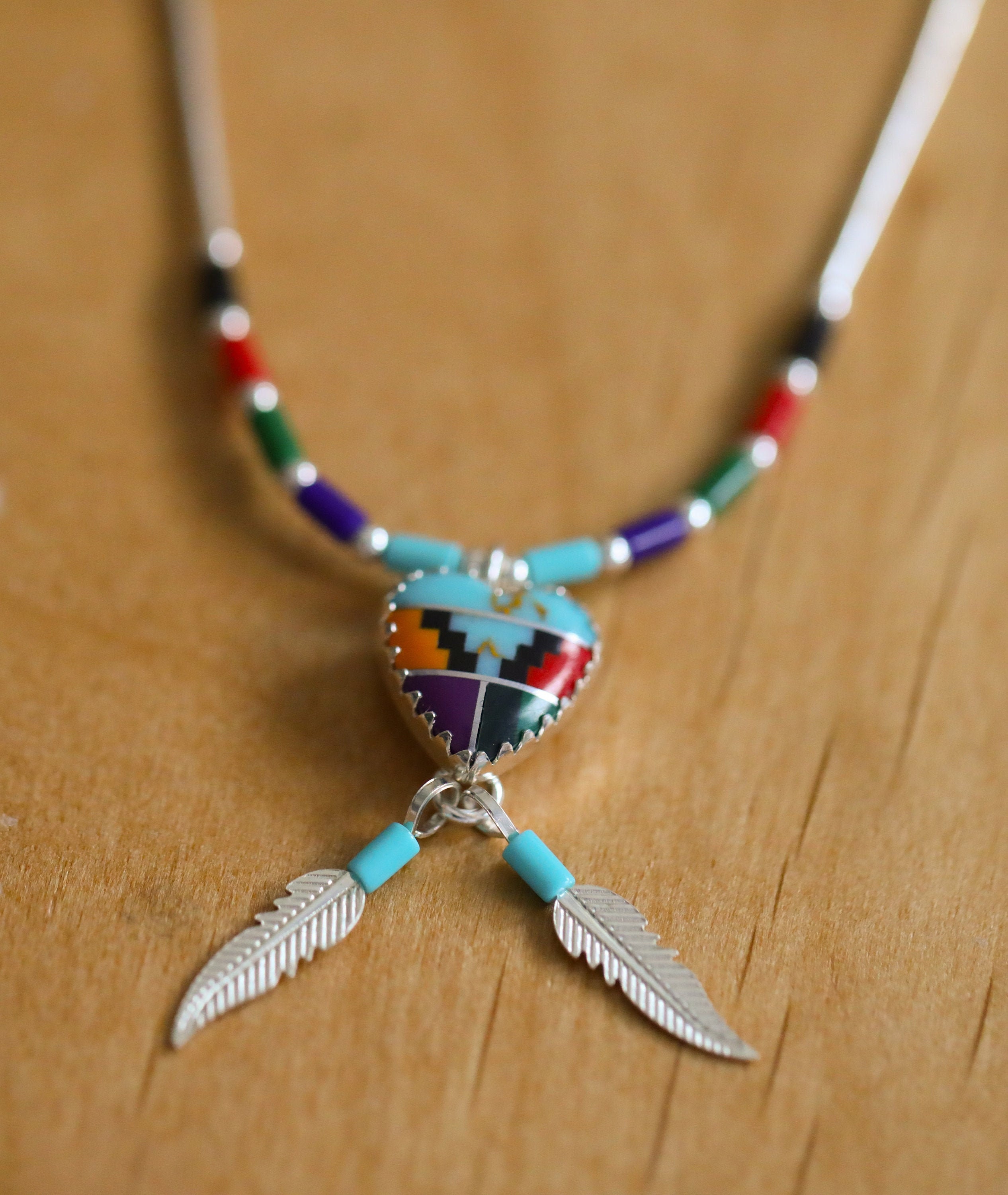 Zuni Style Silver Necklace Turquoise Silver Necklace Heart Etsy