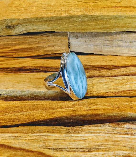 Larimar silver ring, sky blue gem stone on silver, one of a kind of silver ring, larimar jewelry, native jewelry, hand made silver jewelry