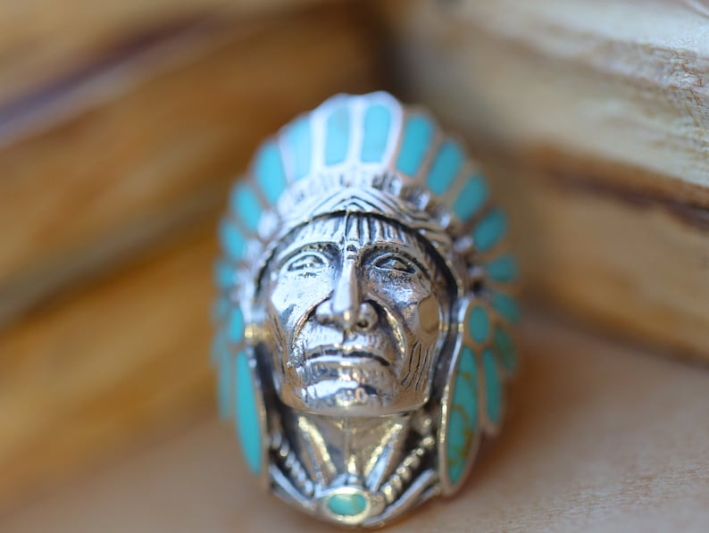 Big Chief Silver Ring, Turquoise Headdress Ring, Unisex Ring, Native ...