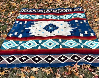 Manta nativa, manta de lana de alpaca, manta de diseño tribal, manta reversible tamaño queen, muy suave y cálida, hecha a mano por manos nativas