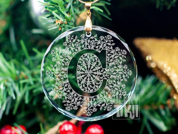 Engraved Crystal Initial Ornament, Monogram Keepsake Gift
