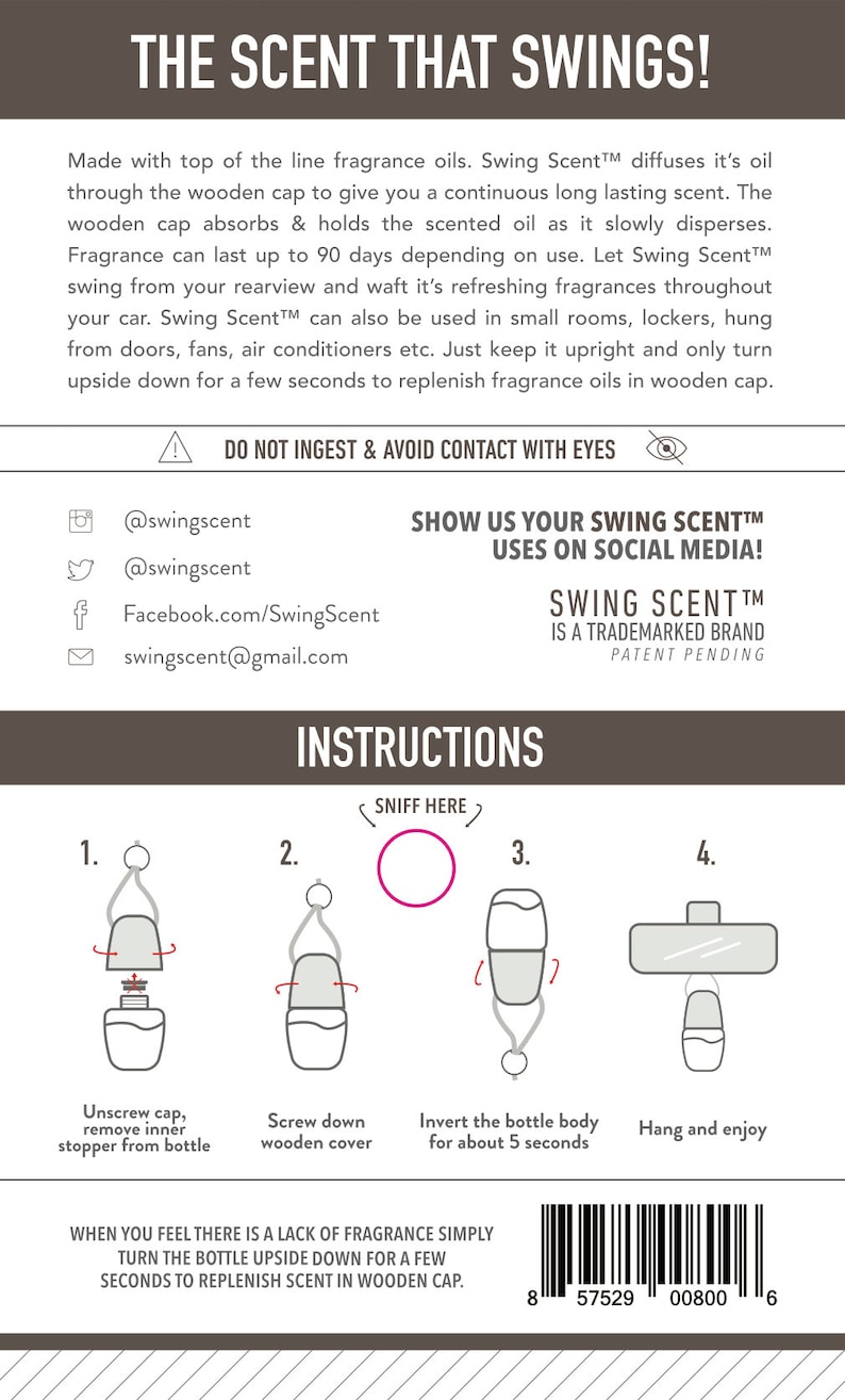 Swing Scent TOUCAN CEREAL Air Freshener, Hanging Diffuser for Car or