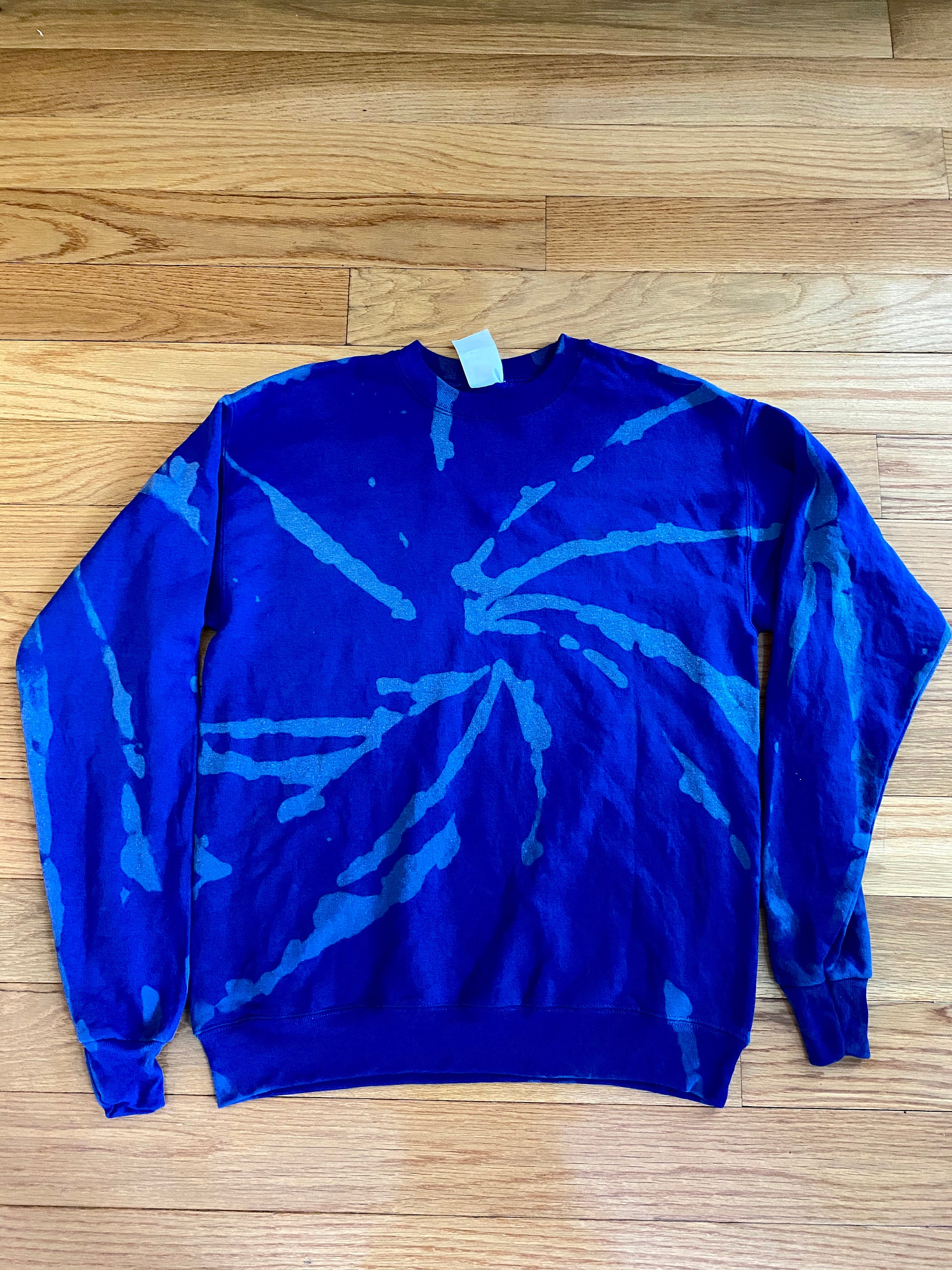 Bleach Dyed Royal Blue Sweatshirt Etsy