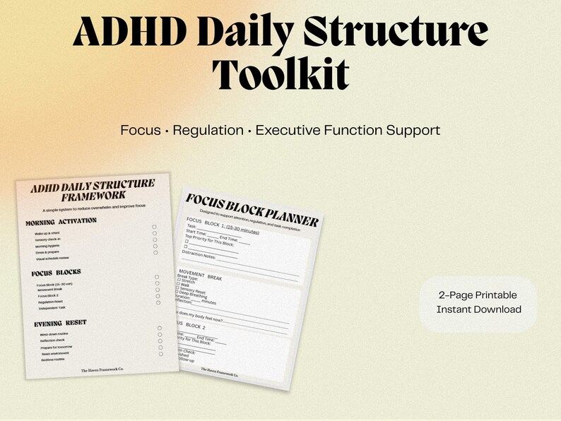 ADHD Daily Routine Printable | Focus Block Planner for Kids | Executive ...