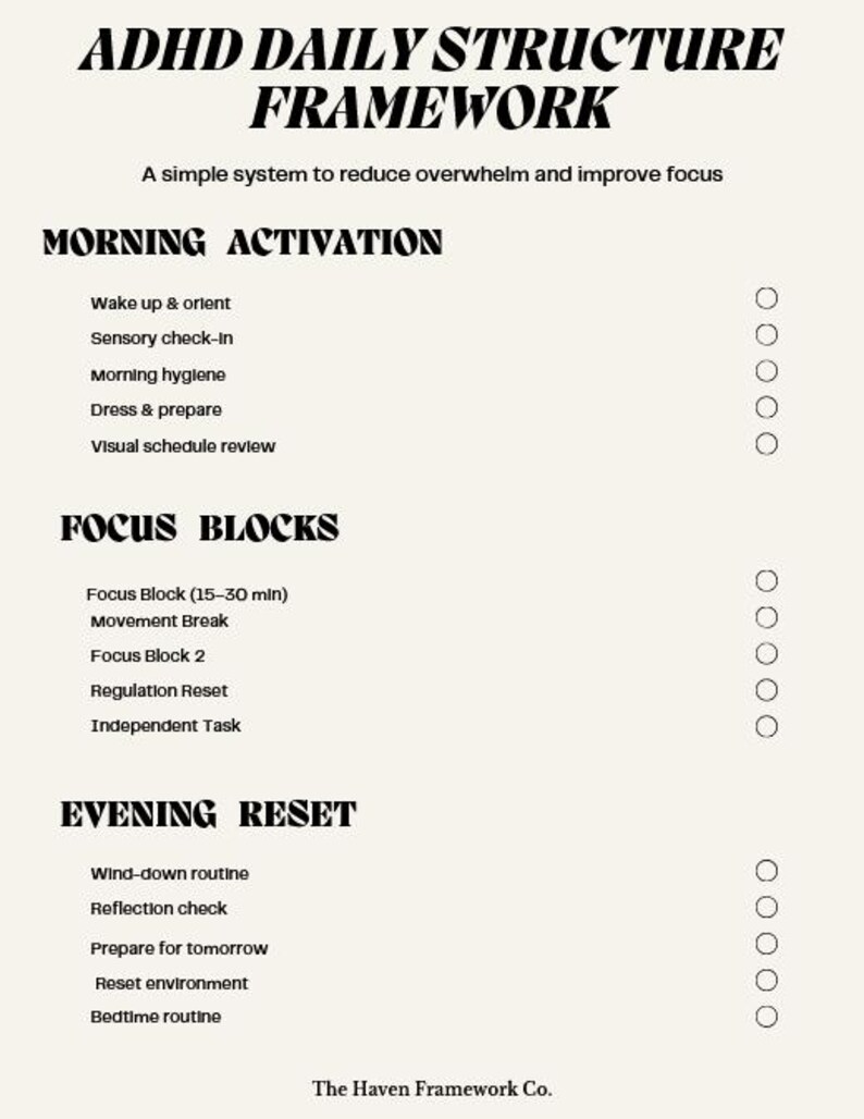 ADHD Daily Routine Printable | Focus Block Planner for Kids | Executive ...