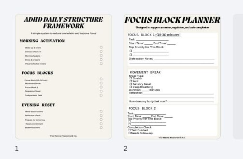 ADHD Daily Routine Printable | Focus Block Planner for Kids | Executive ...