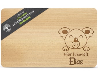 Little Wood - Frühstücksbrettchen für Kinder mit Gravur - Hier krümelt Frühstücksbrettchen Personalisiert - Schneidebrett mit Gravur - Buche