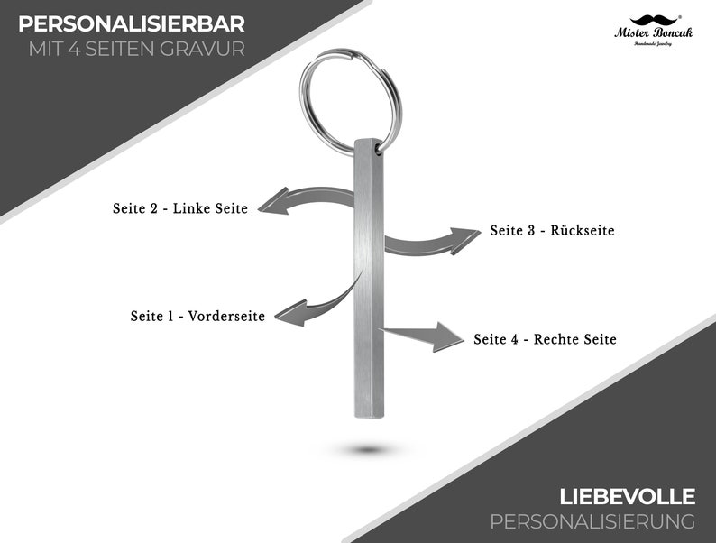 Cubikey Brushed Quader Schlüsselanhänger mit Gravur Personalisierte Schlüsselanhänger Gebürstete Stäbchen Anhänger aus Edelstahl Bild 6