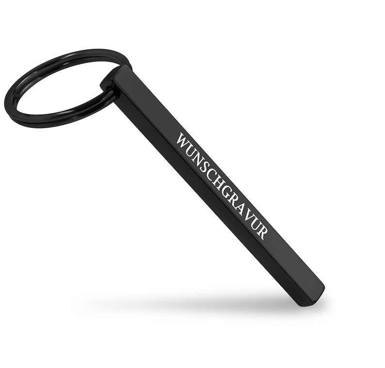 Cubikey Quader Schlüsselanhänger mit Gravur Personalisierbar mit Wunschgravur Personalisierter Schlüsselanhänger Stäbchen Anhänger Schwarz