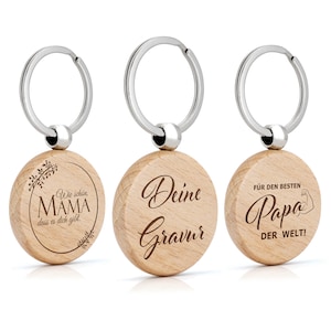 ROUNDi Schlüsselanhänger mit Gravur aus Holz - Personalisierter Holz Schlüsselanhänger Wunschgravur - Geschenke für Frauen & Männer