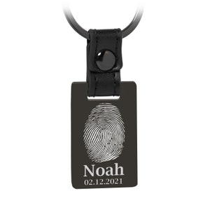 Fingerprint keychain with engraving made of stainless steel with genuine leather - Can be personalized with desired engraving - Perfect as a gift idea