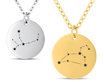 StarChain - Halskette mit Sternzeichen Gravur aus Edelstahl - Sternezichenkette Personalisiert - Kette mit Namen - Horoskop Kette für Damen