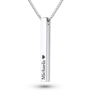 CubiChain column chain with engraving - made of stainless steel - name chain with gift box - cuboid pendant - personalized with desired engraving