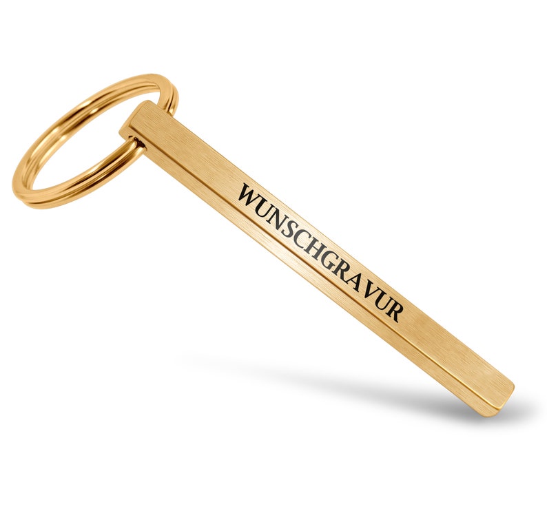 Cubikey Brushed Quader Schlüsselanhänger mit Gravur Personalisierte Schlüsselanhänger Gebürstete Stäbchen Anhänger aus Edelstahl Gold Gebürstet