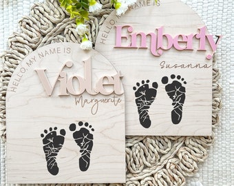 Newborn Name Sign, Custom Name Announcement, Hospital Name Sign, Newborn Footprint Sign, Baby Name Keepsake, Personalized Name Sign for Baby