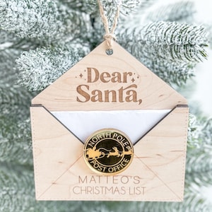 Adorno personalizado de "Querido Papá Noel", cartas para Papá Noel, bonito recuerdo navideño, sobre de Papá Noel, lista de deseos navideña para niños, correo de Papá Noel