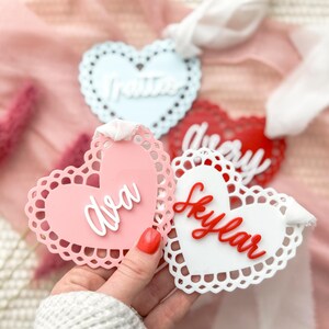 Personalized Scallop Valentine’s Day Basket Tags, Love Basket Tags, Acrylic Heart Basket Tags, Custom Gift Tags, Valentine’s Day Name Tag