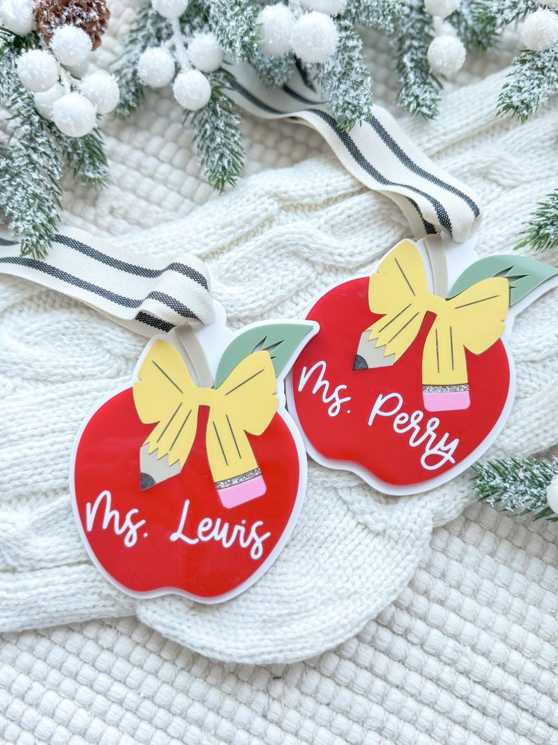 Personalized Teacher Ornament, Teacher Apple Ornament, Custom Teacher