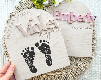 Newborn Name Sign, Custom Name Announcement, Hospital Name Sign, Newborn Footprint Sign, Baby Name Keepsake, Personalized Name Sign for Baby