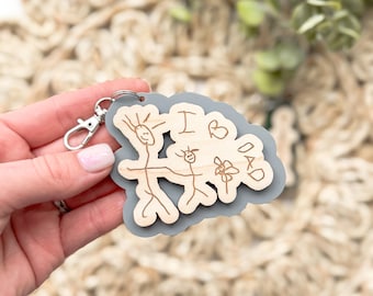 Kid's Drawing Keychain, Custom Handwriting Keychain, Personalized Father's Day Gift, Cute Gift for Grandparents, Actual Handwriting Keychain
