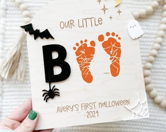 Little Boo Halloween Sign, Baby’s First Halloween, Halloween Footprint Sign, Baby Footprint Sign, Personalized Halloween Sign