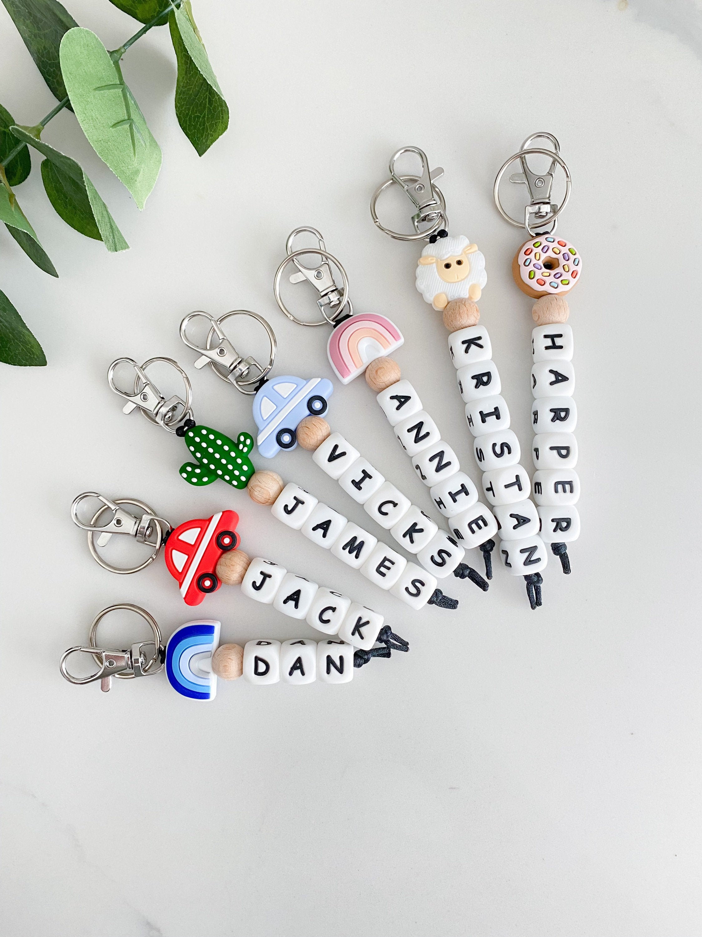 Personalized keychains + backpack charms to send kids back to