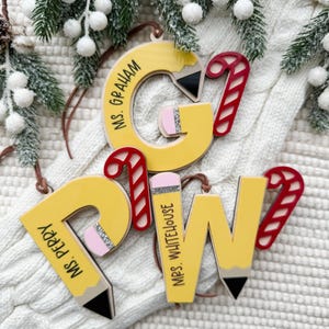 Adornos personalizados para profesores, regalo para profesores, regalo de Navidad para profesores, bonito adorno de lápiz, adorno con nombre personalizado para profesores