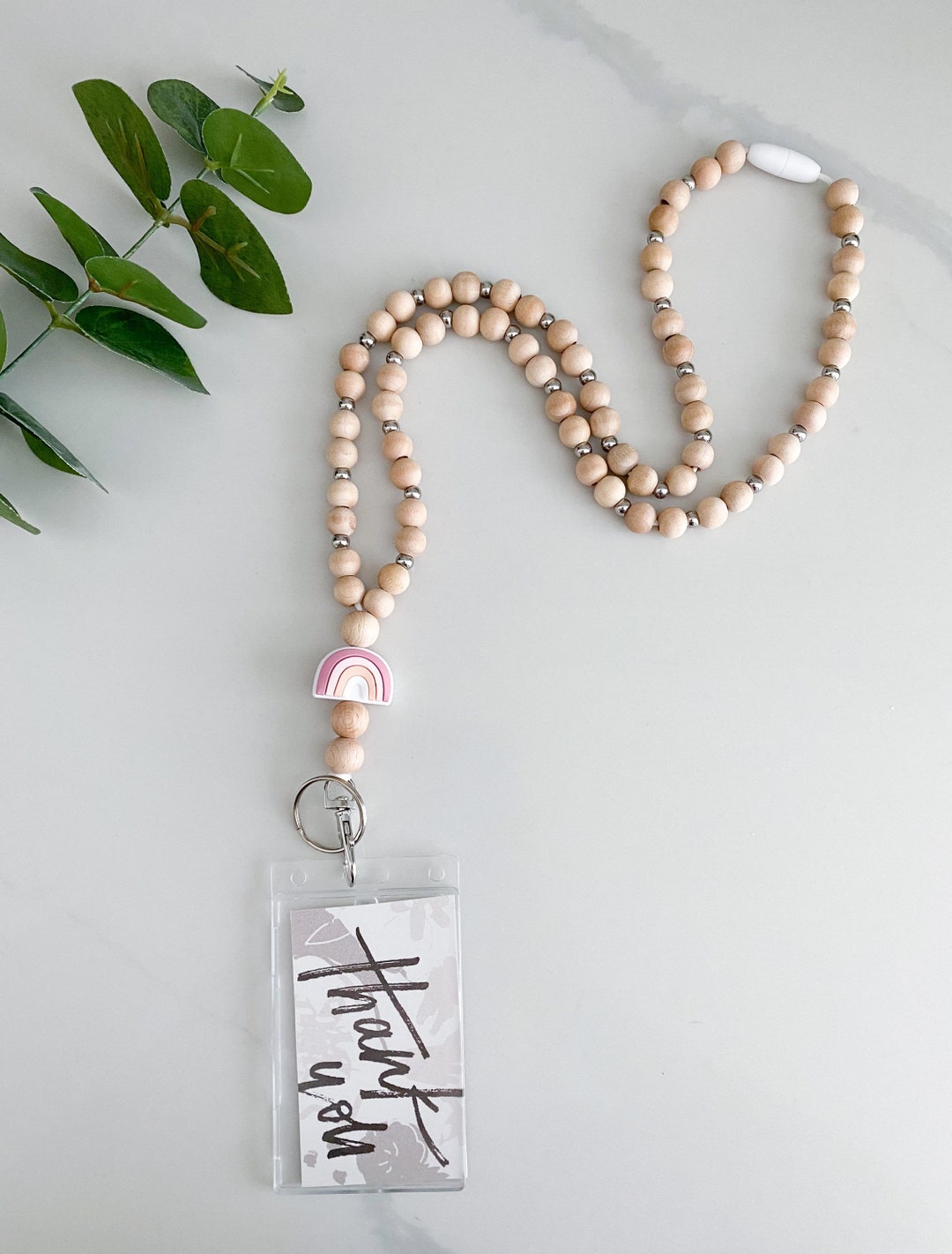 Teacher Lanyard Wooden Lanyard Beaded Lanyard Badge Holder Etsy