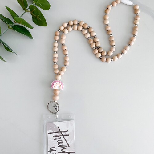 Rainbow Teacher Lanyard Beaded Teacher Badge Holder Etsy