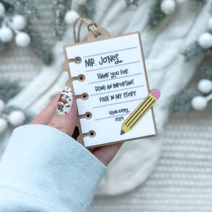 Personalized Teacher Ornaments, Teacher Christmas Gift, Notepad Ornament, Teacher Appreciation Gifts, Custom Teacher Gift. Christmas