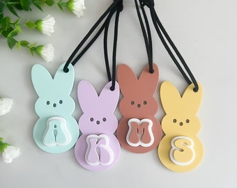 Retro Easter Basket Tags, Personalized Easter Basket Tags, Initial Bunny Tags, Easter Keepsake, Easter Basket for Kids, Bunny Easter Tags