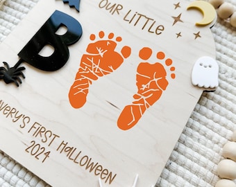 Little Boo Halloween Sign, Baby’s First Halloween, Halloween Footprint Sign, Baby Footprint Sign, Personalized Halloween Sign