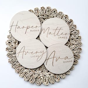 Personalized Baby Name Sign, Hospital Announcement Disc, Wooden Birth Announcement, Wooden Baby Disc, Custom Baby Name Sign