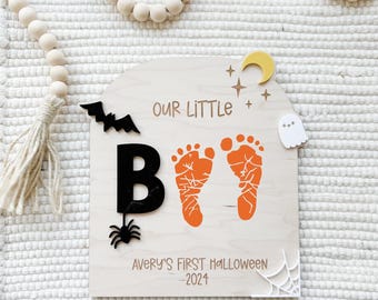 Little Boo Halloween Sign, Baby’s First Halloween, Halloween Footprint Sign, Baby Footprint Sign, Personalized Halloween Sign