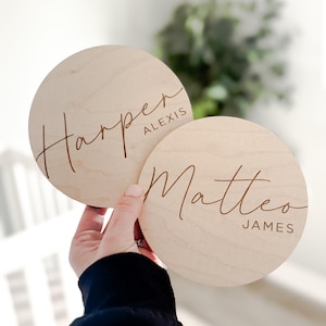 Modern Personalized Baby Name Sign, Hospital Announcement Disc, Wooden Birth Announcement, Wooden Baby Disc, Custom Baby Name Sign
