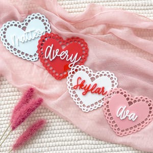 Personalized Scallop Valentine’s Day Basket Tags, Love Basket Tags, Acrylic Heart Basket Tags, Custom Gift Tags, Valentine’s Day Name Tag
